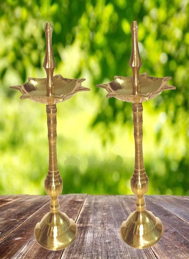 Denique Brass Kuthu Vilakku Kerala Diya, Deepak,Lamp Long Diyas for Home,Pooja Puja Room,Pancharti,Panchmukhi Pital Decoration Dipak.Pack of (2) - Image 1